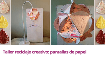 Pantalla de papel reciclado en forma de bola para una lámpara de escritorio.