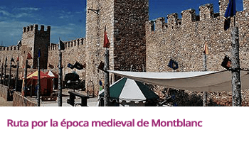 Muralla de Montblanc con puestos de productos y muestras de oficios medievales